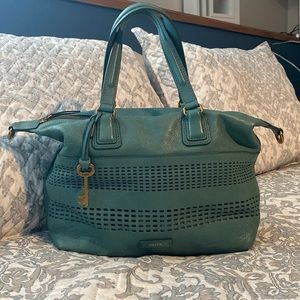 Fossil green blue satchel or crossbody handbag